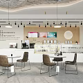 Modern Dessert Shop Interior With Counter Display Shelves Tables Chairs And Hanging Lights