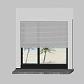 White Roller Blinds On Window With Beach View And Palm Trees