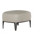 Modern Tan Leather Ottoman With Oval Shaped Design And Black Slender Legs