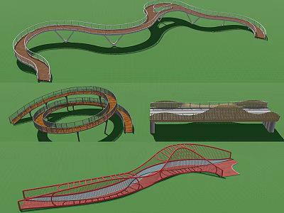 Modern Road Infrastructure Design Featuring Curved Paths Wooden Decks and Metal Railings 3d model
