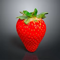 Juicy Red Strawberry With Fresh Green Leaves On Shiny Dark Background