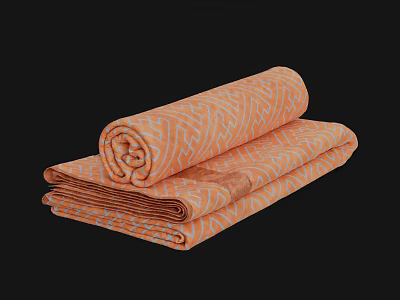 Two Orange Towels with Wavy White Pattern Folded and Rolled 3d model
