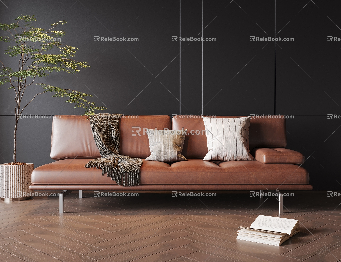 Leather sofa Modern double sofa 3d model