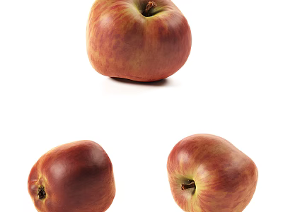 Three Fresh Ripe Red Apples With Smooth Skin On White Background 3d model