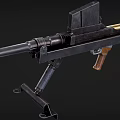 Vintage Machine Gun With Wooden Stock Metal Barrel And Tripod Stand