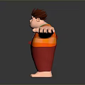 Cartoon Man With Outstretched Arms Wearing Orange Shirt Red Pants Standing Barefoot