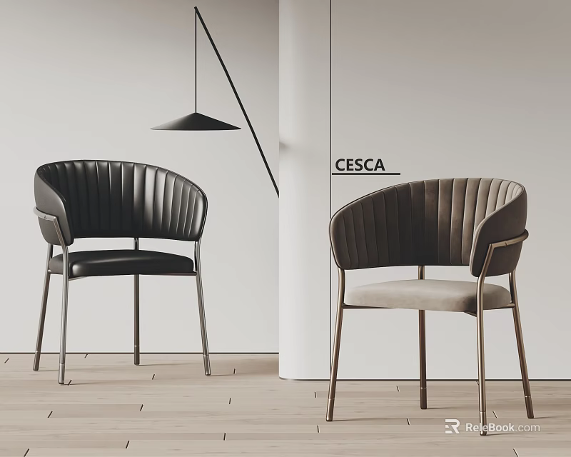 Modern Dining Chairs With Curved Backrest Leather And Velvet Upholstery Metal Legs Design 3d model 