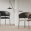 Modern Dining Chairs With Curved Backrest Leather And Velvet Upholstery Metal Legs Design