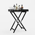 Black Foldable Wheeled Side Table with Barware and Bartending Supplies for Home Bar Use