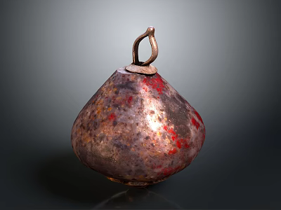 Handcrafted Copper Colored Pear Shaped Decorative Ornament With Red Speckles And Top Loop 3d model