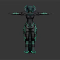 Futuristic Game Movie Character In Black Armor With Green Glowing Spikes And Claws