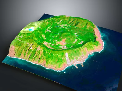 Lush Green Island Landscape With Ocean Coastline And Central Mountainous Terrain 3d model