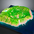 Lush Green Island Landscape With Ocean Coastline And Central Mountainous Terrain