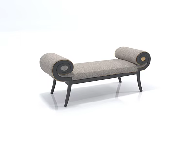Modern Ottoman Bench With Scroll Armrests Grey Fabric And Black Metal Legs 3d model