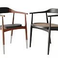 Modern Elegant Dining Chairs With Wooden Armrests Rattan Seats And Curved Metal Legs