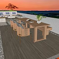 Serene Roof Garden With Wooden Deck Dining Table Chairs Bench Glass Railing And City View