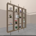 Modern Decorative Wooden Room Divider With Shelves Potted Plants And Books