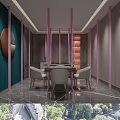 Hotel Mahjong Room Interior With Dark Walls Marble Flooring And Circular Decor