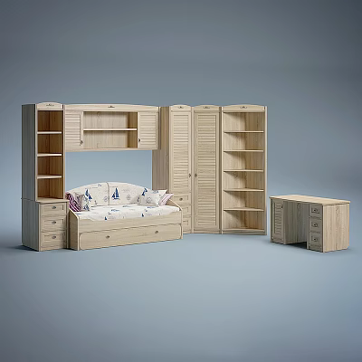 Nordic Solid Wood Wardrobe Wardrobe 3d model