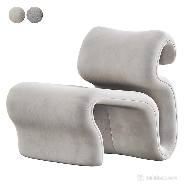 Modern Light Gray Lounge Chair Featuring Unique Curved Design And Soft Upholstery 3d model 