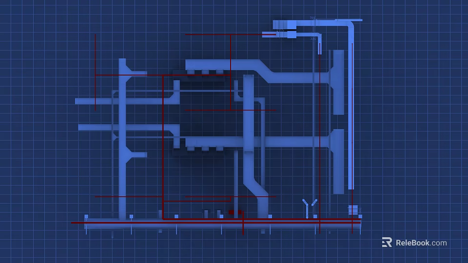 Gray Pipe System Design With Architectural Blueprint Red Lines And Blue Background 3d model 
