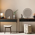 Modern Middle Ancient Dressing Table Dressing Chair Dressing Mirror Makeup Table Makeup Stool Combination Middle Ancient Side Table Lamp Dressing Table 3d model