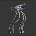 Futuristic Mechanical Sculptures With Long Slender Legs And Purple Glowing Head Components