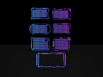 Blue Purple Gradient Sculpture Carvings With Various Shapes Grid Patterns And Outline Designs 3d model