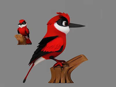 woodpecker bird red bird 3d model