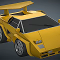 Yellow Low Poly Style Sports Car With Large Wheels And Rear Spoiler