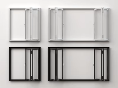 Modern Casement Window Frames In White And Black With Double Open Panels Design 3d model