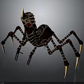 Fantasy Horned Spider Character With Black Brown Striped Body And Spiked Legs