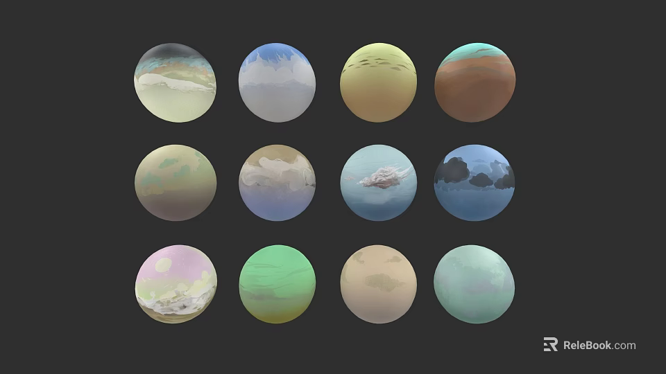 Micro Terrain Spherical Models Featuring Diverse Colors Cloud Textures And Landforms 3d model 