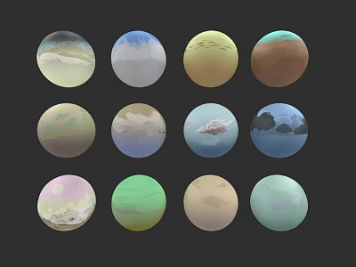 Micro Terrain Spherical Models Featuring Diverse Colors Cloud Textures And Landforms 3d model