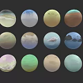 Micro Terrain Spherical Models Featuring Diverse Colors Cloud Textures And Landforms