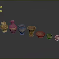 Reddish Brown Ceramic Vases And Pots With Golden Decorations In Various Sizes