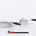 Silver Cookware Set Including Frying Pan and Lidded Pot with Black Handles