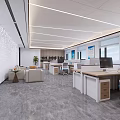 Spacious Bright Modern Public Office Area With Natural Light Orderly Workstations And Cozy Lounge Space