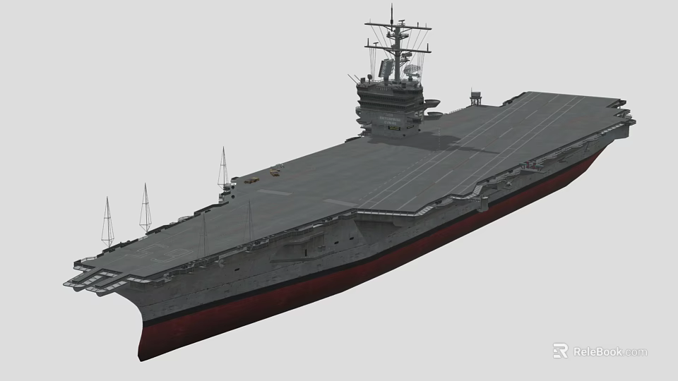 Large Military Aircraft Carrier Warship With Long Flight Deck And Tall Superstructure 3d model 