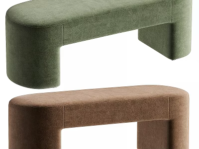 Modern Green And Brown Upholstered Sofa Bench With Curved Design For Home Decor 3d model