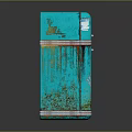Vintage Turquoise Refrigerator With Dripping Distressed Finish And Retro Metallic Design