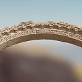 Ancient Stone Arch With Intricate Carved Patterns Against Blue Sky Background 3d model