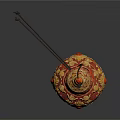 Ornate Red And Gold Gourd Shaped Household Item With Decorative Spire And Handle
