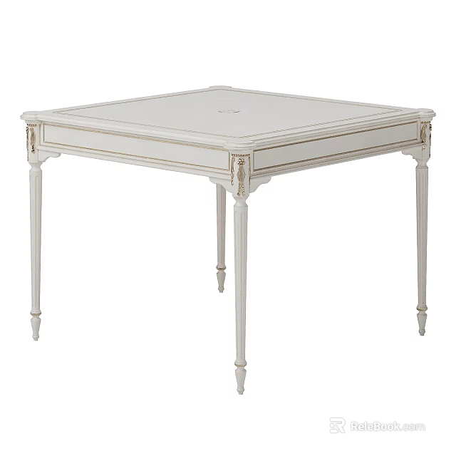 Elegant White Square Dining Table With Carved Legs And Ornate Design Details 3d model 