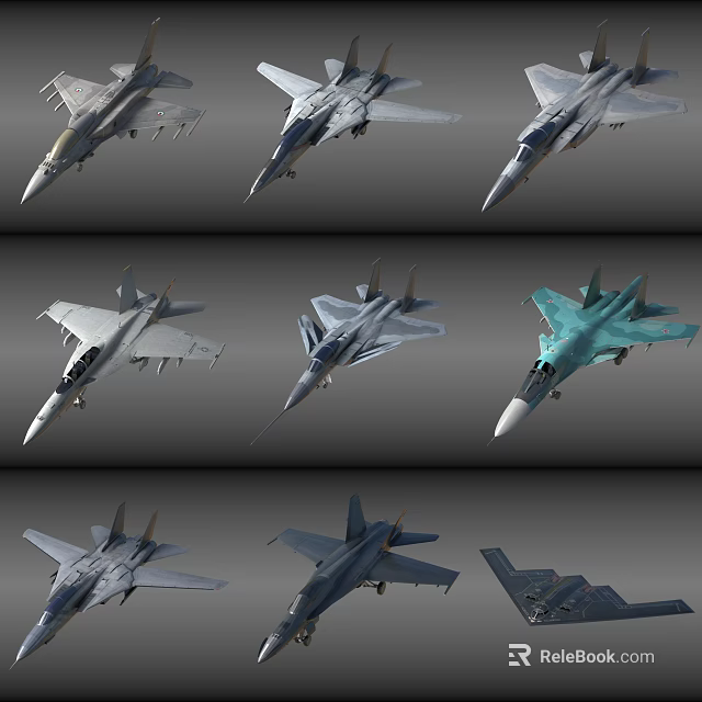 Various Fighter Jets Models Showcasing Different Designs And Multiple Angle Views 3d model