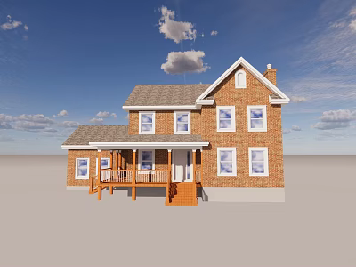 Single Family Detached House Featuring Brick Exterior White Window Frames Porch and Chimney 3d model