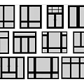 Various Black Frame Window Designs With White Glass And Different Styles 3d model