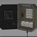 Open Electrical Enclosure Showing Internal Wires Terminal Blocks And Caution Label 3d model