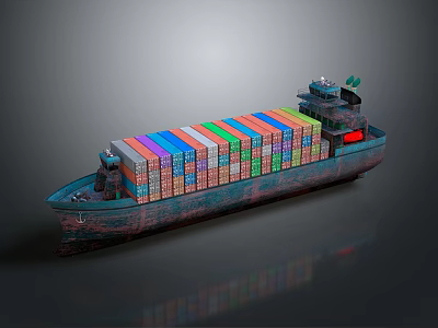 Large Cargo Ship With Colorful Stacked Containers And Rusted Hull For Ocean Transport 3d model