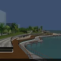 Road Facilities With Wooden Boardwalk Guardrails Lighting And Greenery Along Seaside